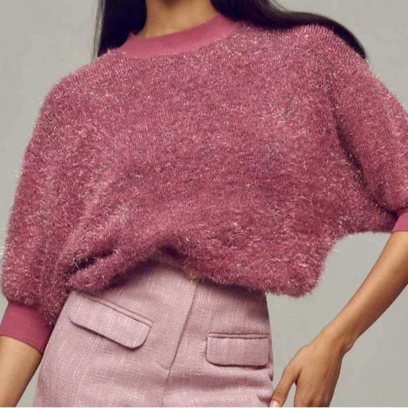 Anthropologie Sweaters - Anthropologie Maeve Pink Fuzzy Sweater Size XXS